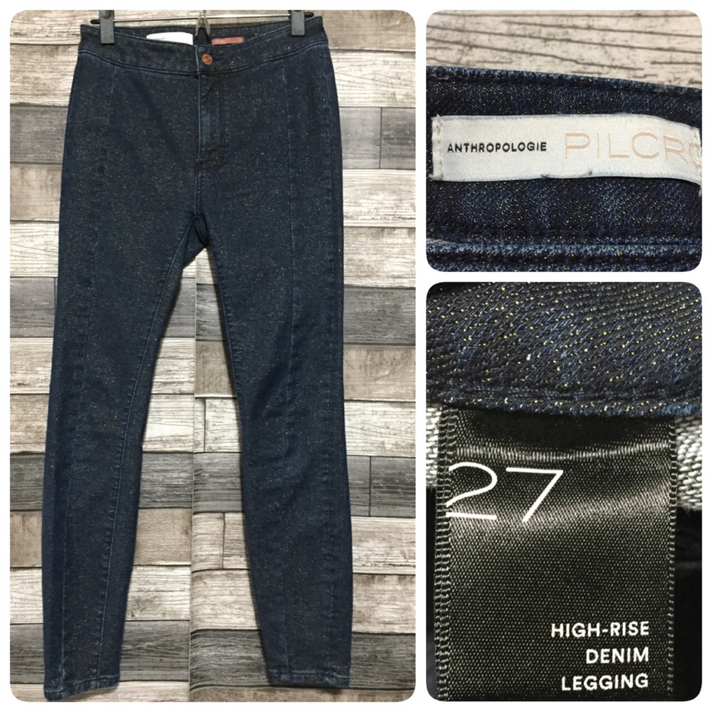 Pilcro High Rise Denim Leggings Gold Shimmer Women’s 27 (Inseam 27) Blue